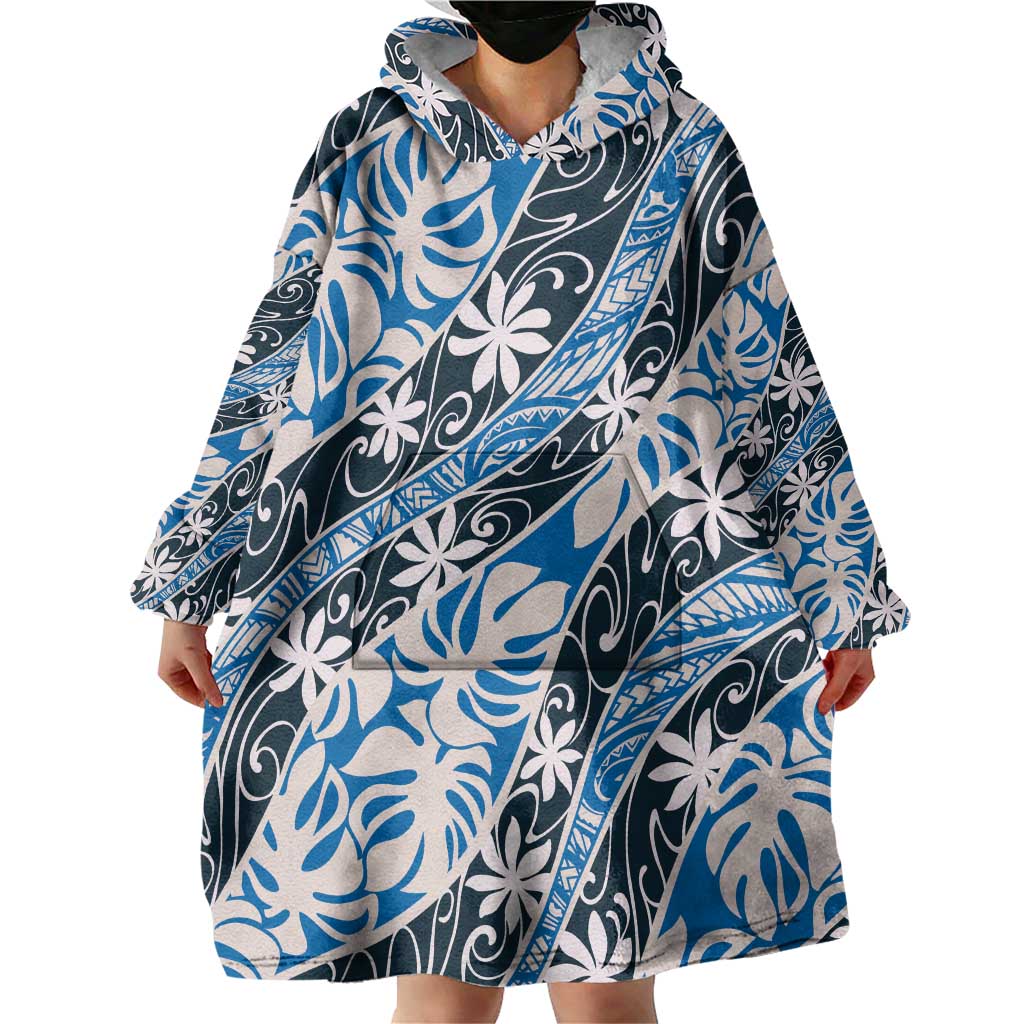 Ninamu Tahiti Tiare Monstera Wearable Blanket Hoodie Polynesian Pattern Curve Style - Polynesian Pride