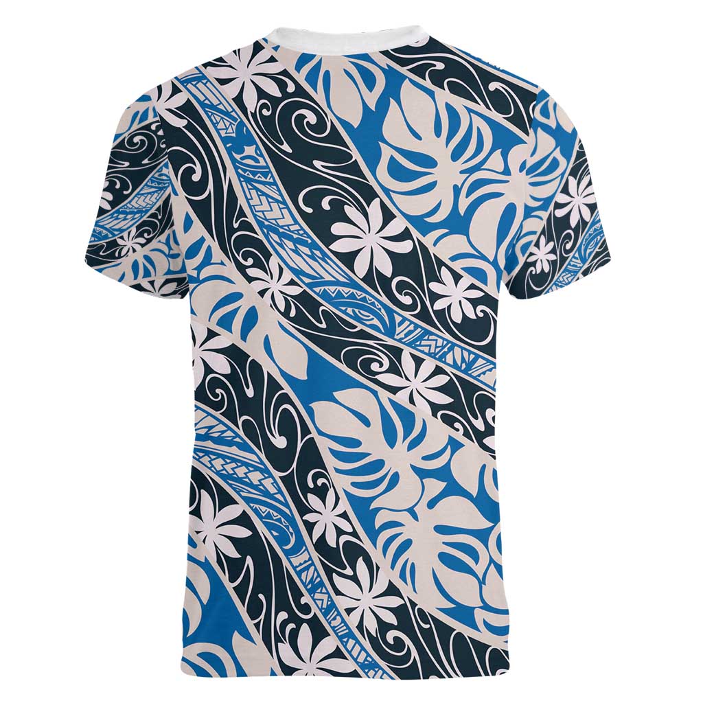 Ninamu Tahiti Tiare Monstera Women V-Neck T-Shirt Polynesian Pattern Curve Style - Polynesian Pride