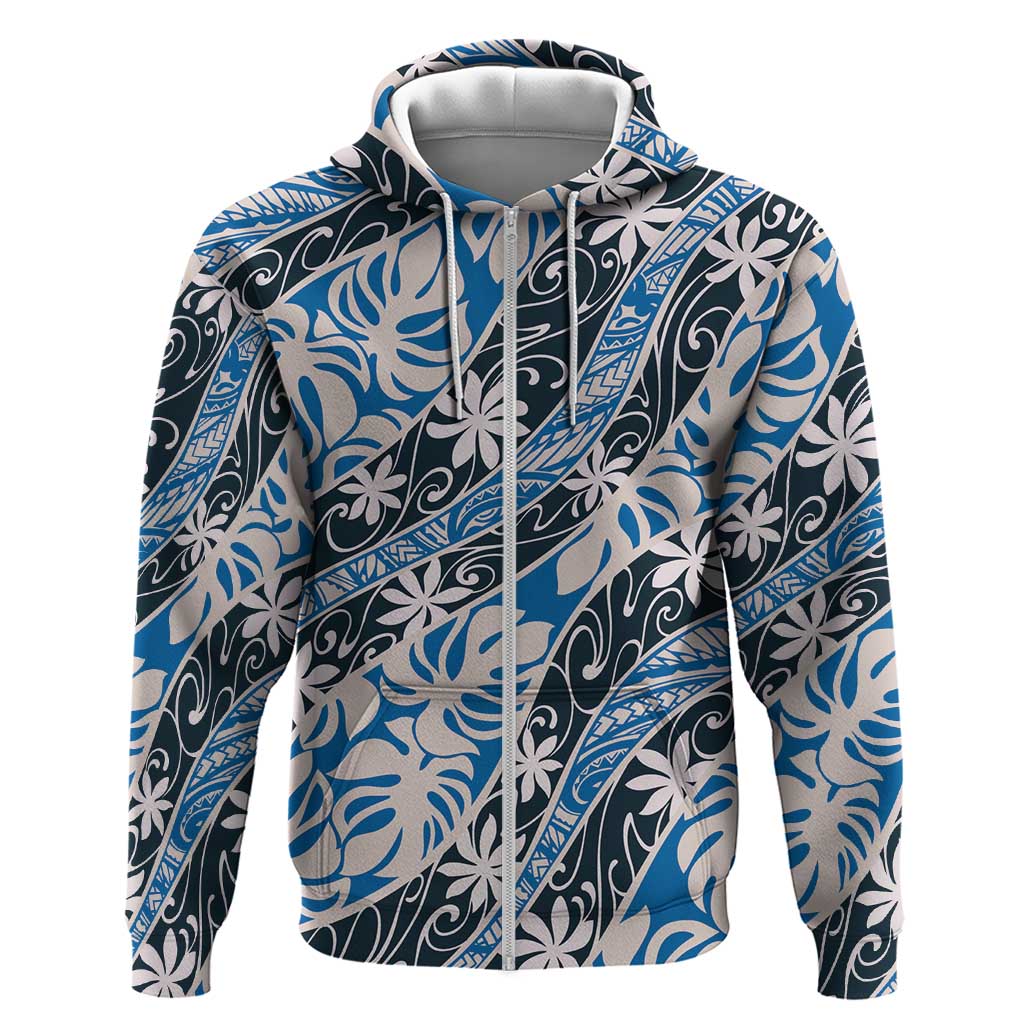 Ninamu Tahiti Tiare Monstera Zip Hoodie Polynesian Pattern Curve Style - Polynesian Pride
