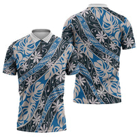 Ninamu Tahiti Tiare Monstera Zipper Polo Shirt Polynesian Pattern Curve Style - Polynesian Pride
