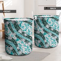 Cyan Tahiti Tiare Monstera Laundry Basket Polynesian Pattern Curve Style - Polynesian Pride