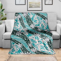 Cyan Tahiti Tiare Monstera Blanket Polynesian Pattern Curve Style - Polynesian Pride