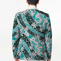 Cyan Tahiti Tiare Monstera Blazer Polynesian Pattern Curve Style - Polynesian Pride