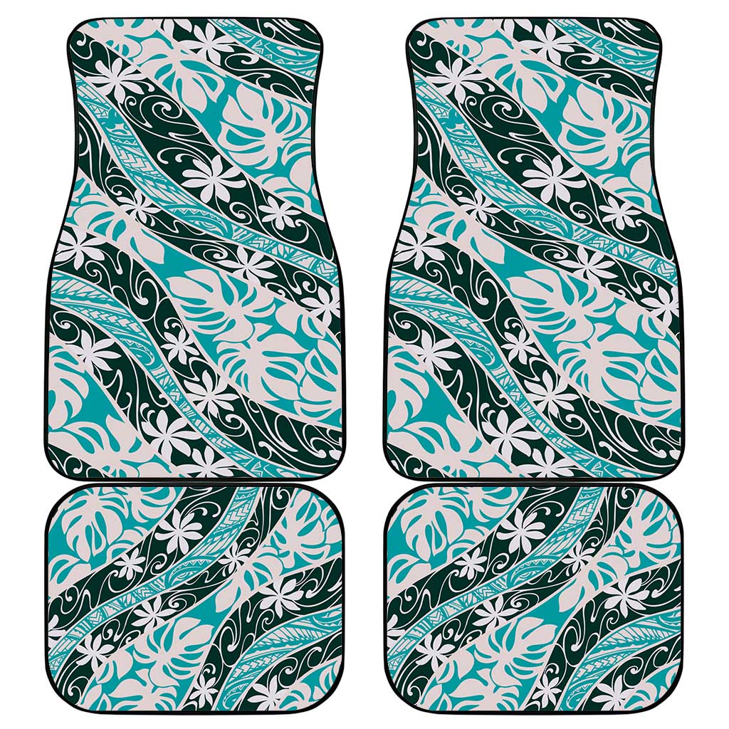 Cyan Tahiti Tiare Monstera Car Mats Polynesian Pattern Curve Style - Polynesian Pride