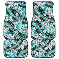 Cyan Tahiti Tiare Monstera Car Mats Polynesian Pattern Curve Style - Polynesian Pride