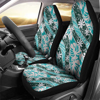 Cyan Tahiti Tiare Monstera Car Seat Cover Polynesian Pattern Curve Style - Polynesian Pride