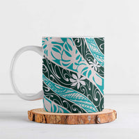 Cyan Tahiti Tiare Monstera Ceramic Mug Polynesian Pattern Curve Style - Polynesian Pride