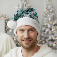 Cyan Tahiti Tiare Monstera Christmas Santa Hat Polynesian Pattern Curve Style - Polynesian Pride