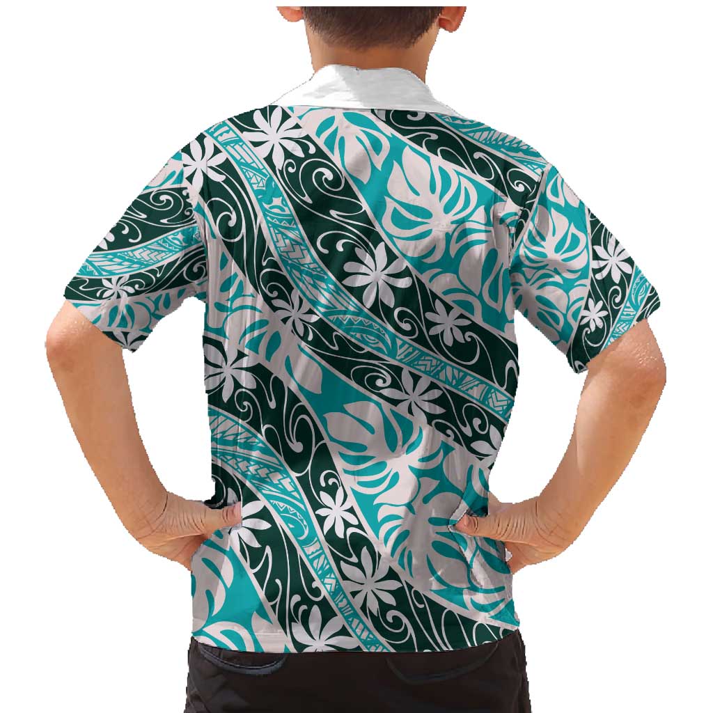 Cyan Tahiti Tiare Monstera Family Matching Mermaid Dress and Hawaiian Shirt Polynesian Pattern Curve Style - Polynesian Pride