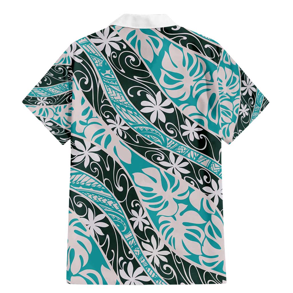 Cyan Tahiti Tiare Monstera Family Matching Mermaid Dress and Hawaiian Shirt Polynesian Pattern Curve Style - Polynesian Pride