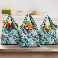 Cyan Tahiti Tiare Monstera Grocery Bag Polynesian Pattern Curve Style - Polynesian Pride