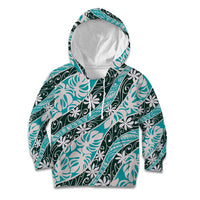 Cyan Tahiti Tiare Monstera Kid Hoodie Polynesian Pattern Curve Style - Polynesian Pride