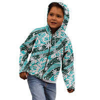 Cyan Tahiti Tiare Monstera Kid Hoodie Polynesian Pattern Curve Style - Polynesian Pride