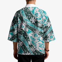 Cyan Tahiti Tiare Monstera Kimono Polynesian Pattern Curve Style - Polynesian Pride