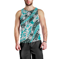Cyan Tahiti Tiare Monstera Men Tank Top Polynesian Pattern Curve Style - Polynesian Pride