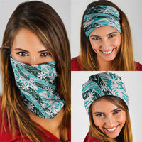 Cyan Tahiti Tiare Monstera Neck Gaiter Polynesian Pattern Curve Style - Polynesian Pride