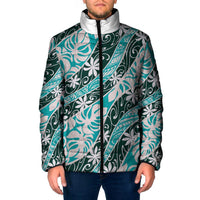Cyan Tahiti Tiare Monstera Padded Jacket Polynesian Pattern Curve Style - Polynesian Pride