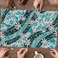 Cyan Tahiti Tiare Monstera Puzzle Polynesian Pattern Curve Style - Polynesian Pride