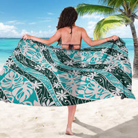 Cyan Tahiti Tiare Monstera Sarong Polynesian Pattern Curve Style - Polynesian Pride