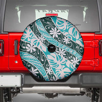 Cyan Tahiti Tiare Monstera Spare Tire Cover Polynesian Pattern Curve Style - Polynesian Pride