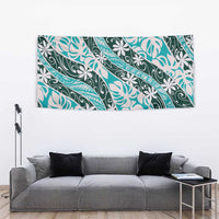 Cyan Tahiti Tiare Monstera Tapestry Polynesian Pattern Curve Style - Polynesian Pride