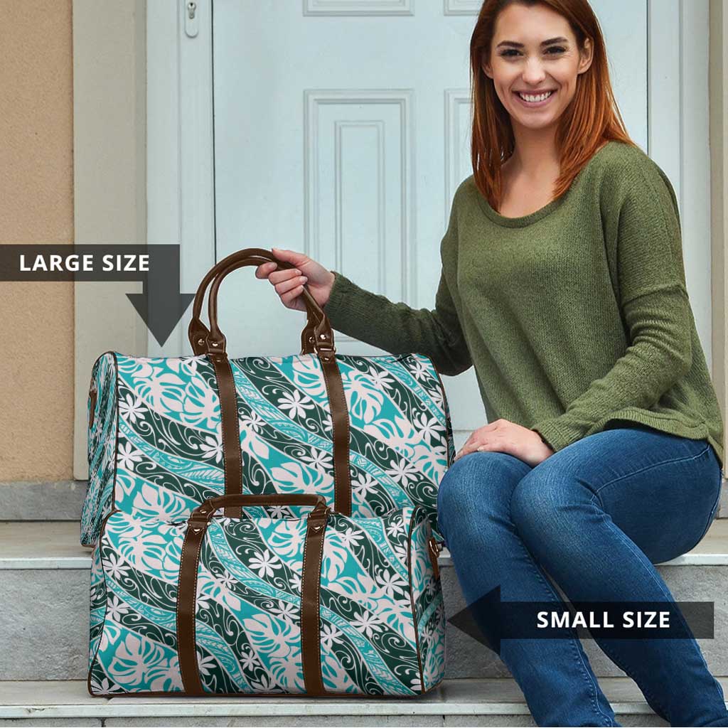 Cyan Tahiti Tiare Monstera Travel Bag Polynesian Pattern Curve Style - Polynesian Pride