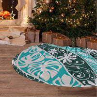 Cyan Tahiti Tiare Monstera Tree Skirt Polynesian Pattern Curve Style - Polynesian Pride