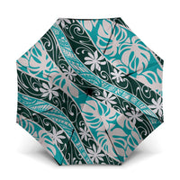 Cyan Tahiti Tiare Monstera Umbrella Polynesian Pattern Curve Style - Polynesian Pride