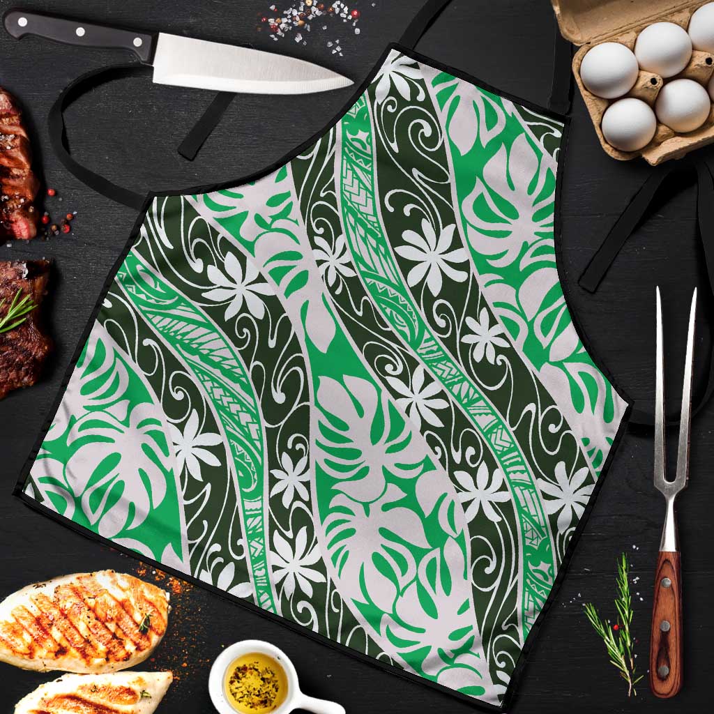Matie Tahiti Tiare Monstera Apron Polynesian Pattern Curve Style - Polynesian Pride