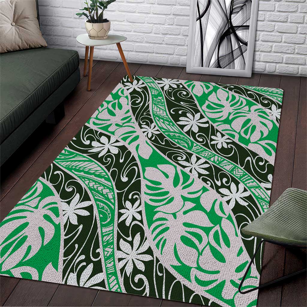 Matie Tahiti Tiare Monstera Area Rug Polynesian Pattern Curve Style - Polynesian Pride