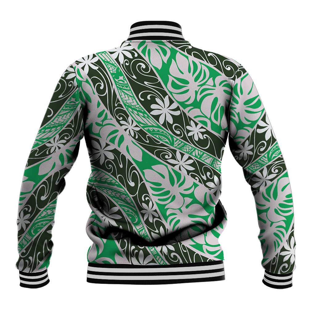 Matie Tahiti Tiare Monstera Baseball Jacket Polynesian Pattern Curve Style - Polynesian Pride