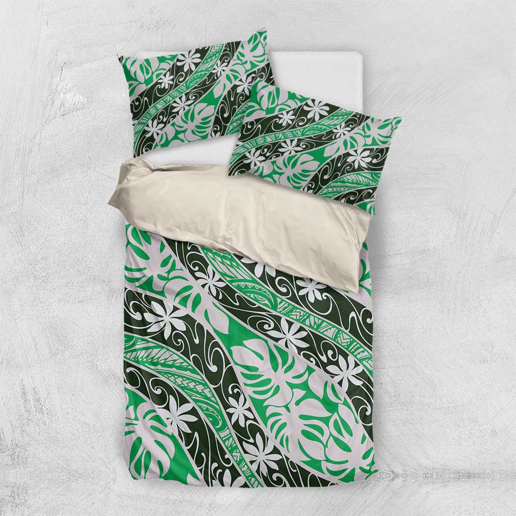Matie Tahiti Tiare Monstera Bedding Set Polynesian Pattern Curve Style - Polynesian Pride