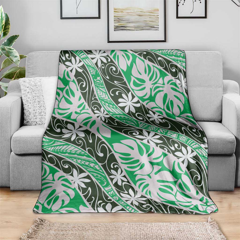 Matie Tahiti Tiare Monstera Blanket Polynesian Pattern Curve Style - Polynesian Pride