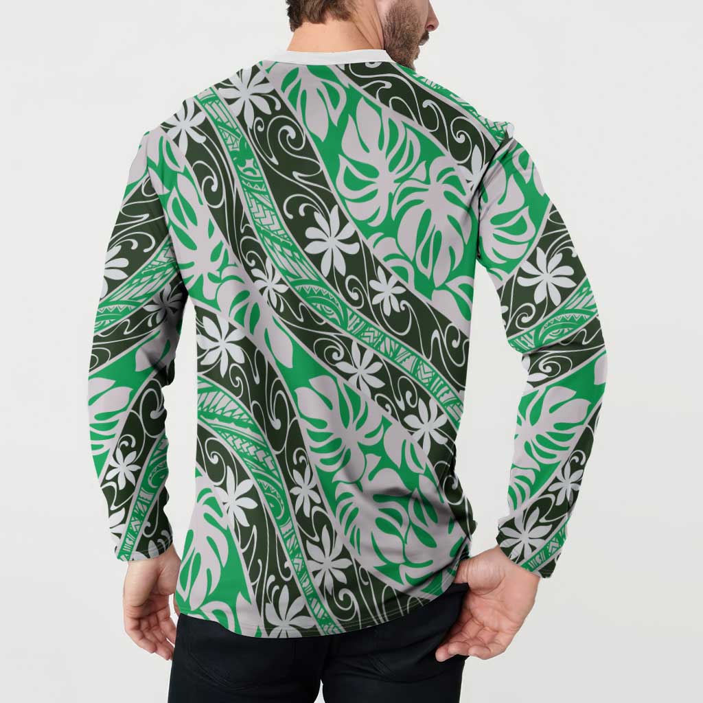 Matie Tahiti Tiare Monstera Button Sweatshirt Polynesian Pattern Curve Style - Polynesian Pride