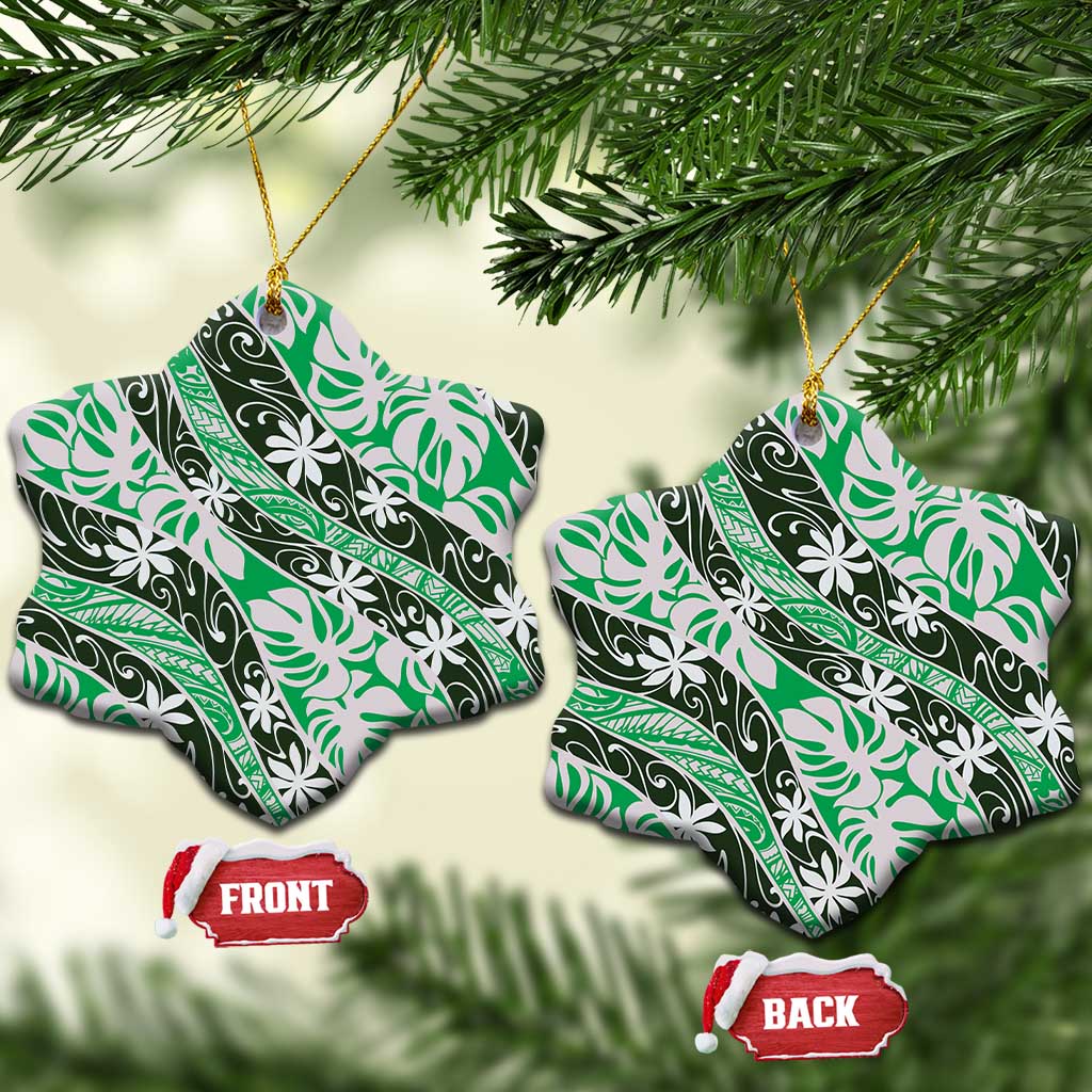 Matie Tahiti Tiare Monstera Ceramic Ornament Polynesian Pattern Curve Style - Polynesian Pride