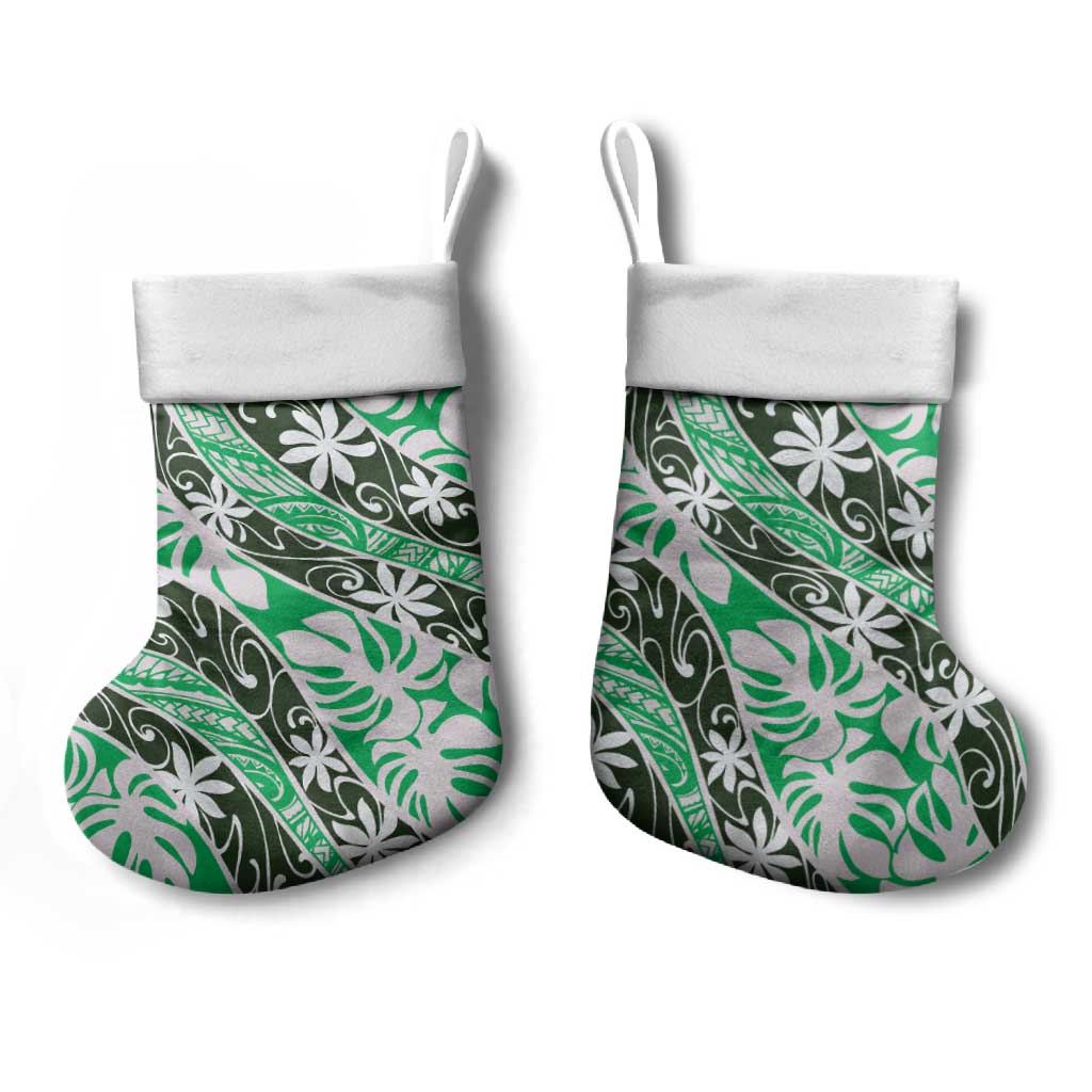 Matie Tahiti Tiare Monstera Christmas Stocking Polynesian Pattern Curve Style - Polynesian Pride