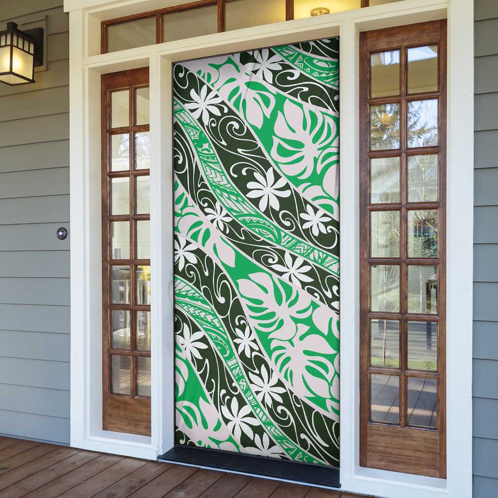 Matie Tahiti Tiare Monstera Door Cover Polynesian Pattern Curve Style - Polynesian Pride