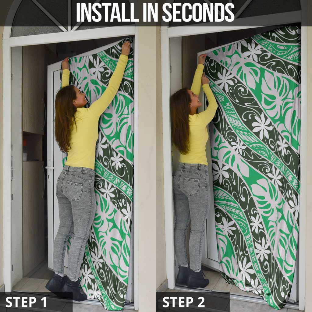Matie Tahiti Tiare Monstera Door Cover Polynesian Pattern Curve Style - Polynesian Pride