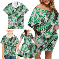 Matie Tahiti Tiare Monstera Family Matching Off Shoulder Short Dress and Hawaiian Shirt Polynesian Pattern Curve Style - Polynesian Pride