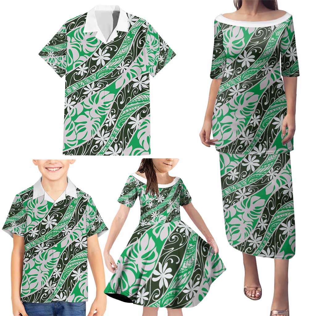 Matie Tahiti Tiare Monstera Family Matching Puletasi and Hawaiian Shirt Polynesian Pattern Curve Style - Polynesian Pride