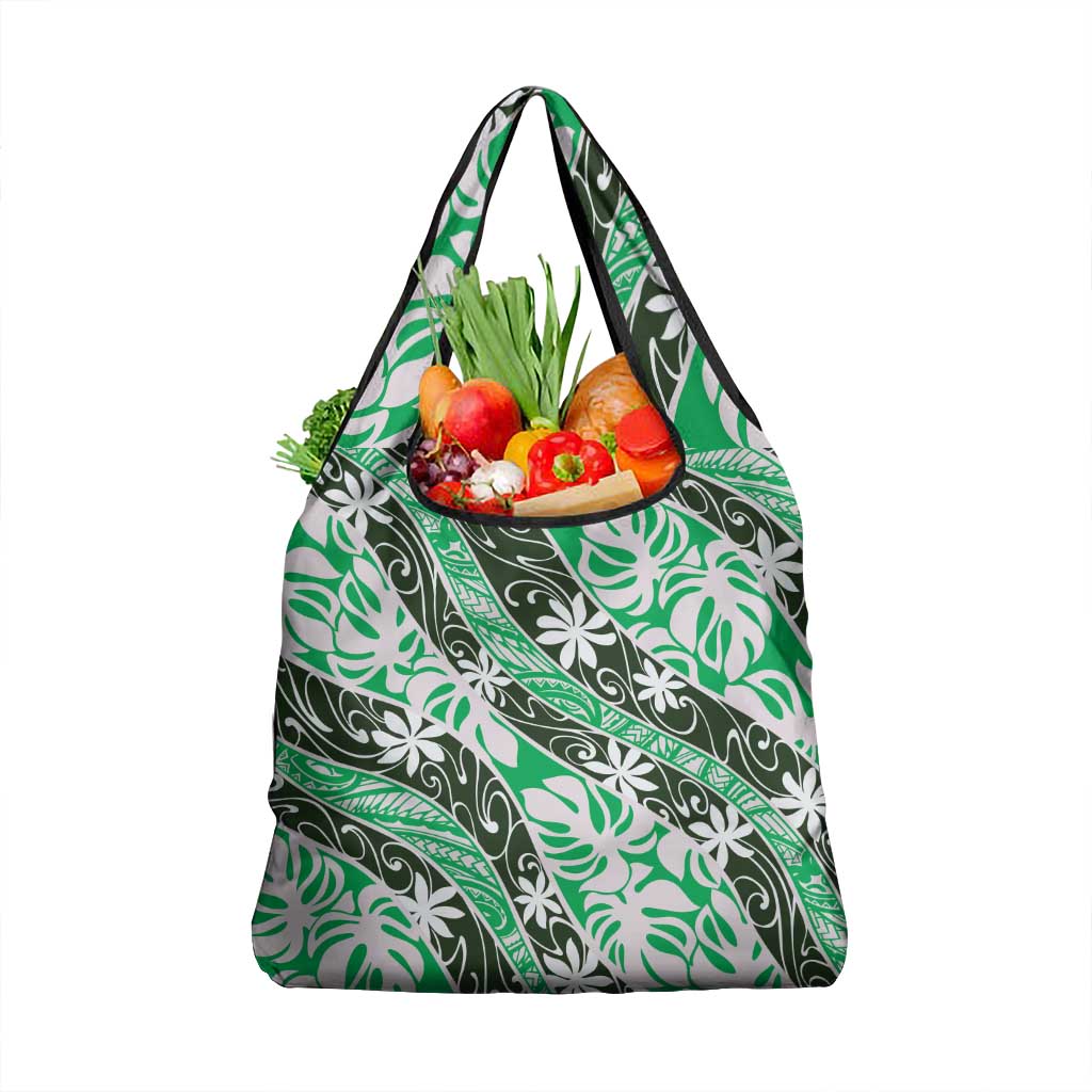 Matie Tahiti Tiare Monstera Grocery Bag Polynesian Pattern Curve Style - Polynesian Pride