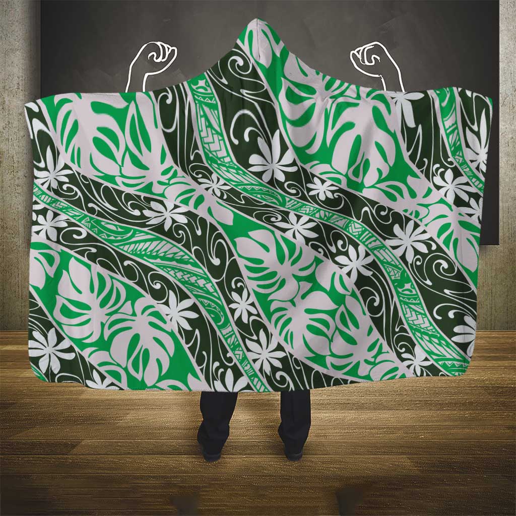 Matie Tahiti Tiare Monstera Hooded Blanket Polynesian Pattern Curve Style - Polynesian Pride