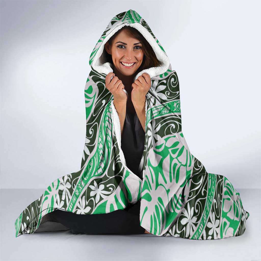 Matie Tahiti Tiare Monstera Hooded Blanket Polynesian Pattern Curve Style - Polynesian Pride