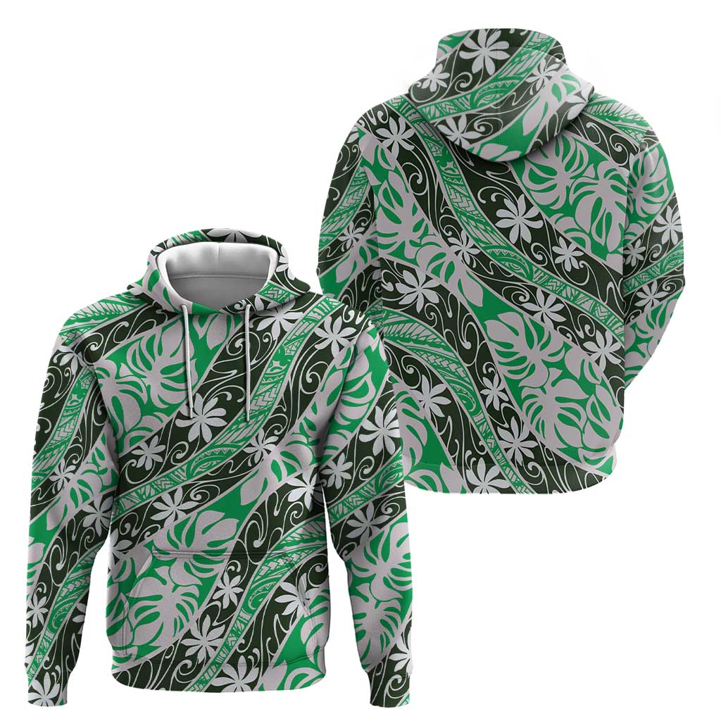 Matie Tahiti Tiare Monstera Hoodie Polynesian Pattern Curve Style - Polynesian Pride
