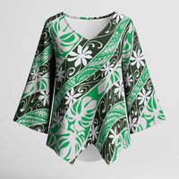 Matie Tahiti Tiare Monstera Kimono Sleeve Blouse Polynesian Pattern Curve Style - Polynesian Pride