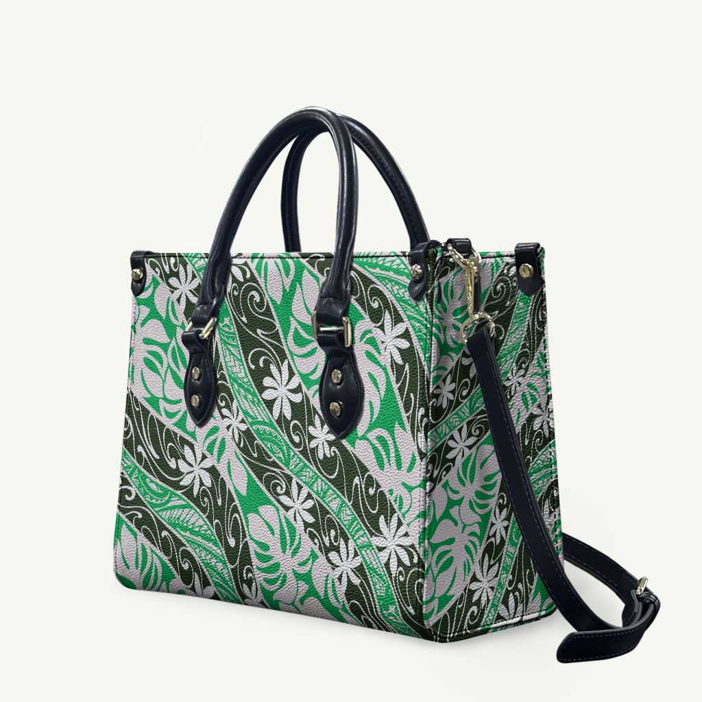Matie Tahiti Tiare Monstera Leather Bag Polynesian Pattern Curve Style - Polynesian Pride