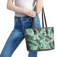 Matie Tahiti Tiare Monstera Leather Tote Bag Polynesian Pattern Curve Style - Polynesian Pride