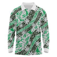 Matie Tahiti Tiare Monstera Long Sleeve Polo Shirt Polynesian Pattern Curve Style - Polynesian Pride