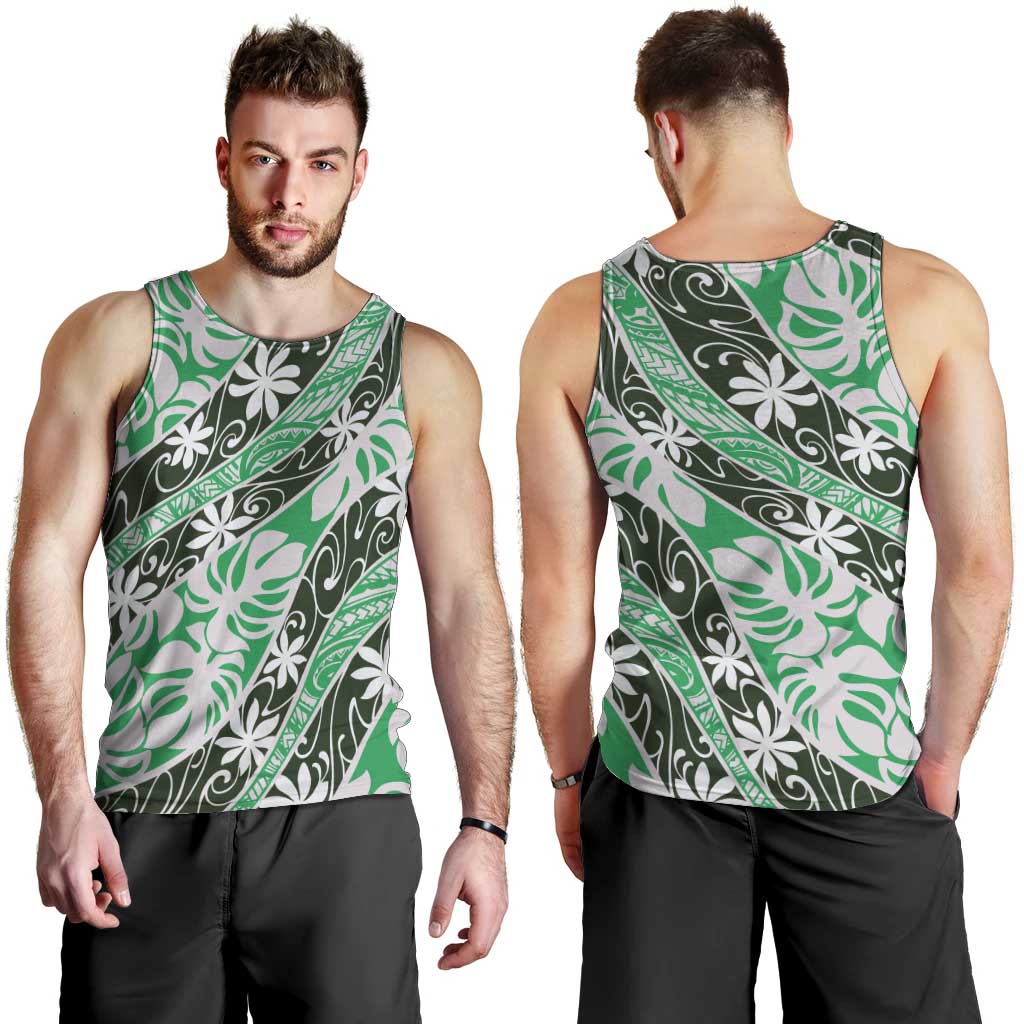 Matie Tahiti Tiare Monstera Men Tank Top Polynesian Pattern Curve Style - Polynesian Pride