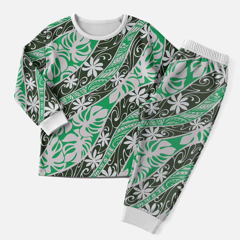 Matie Tahiti Tiare Monstera Christmas Pajama Set Polynesian Pattern Curve Style - Polynesian Pride